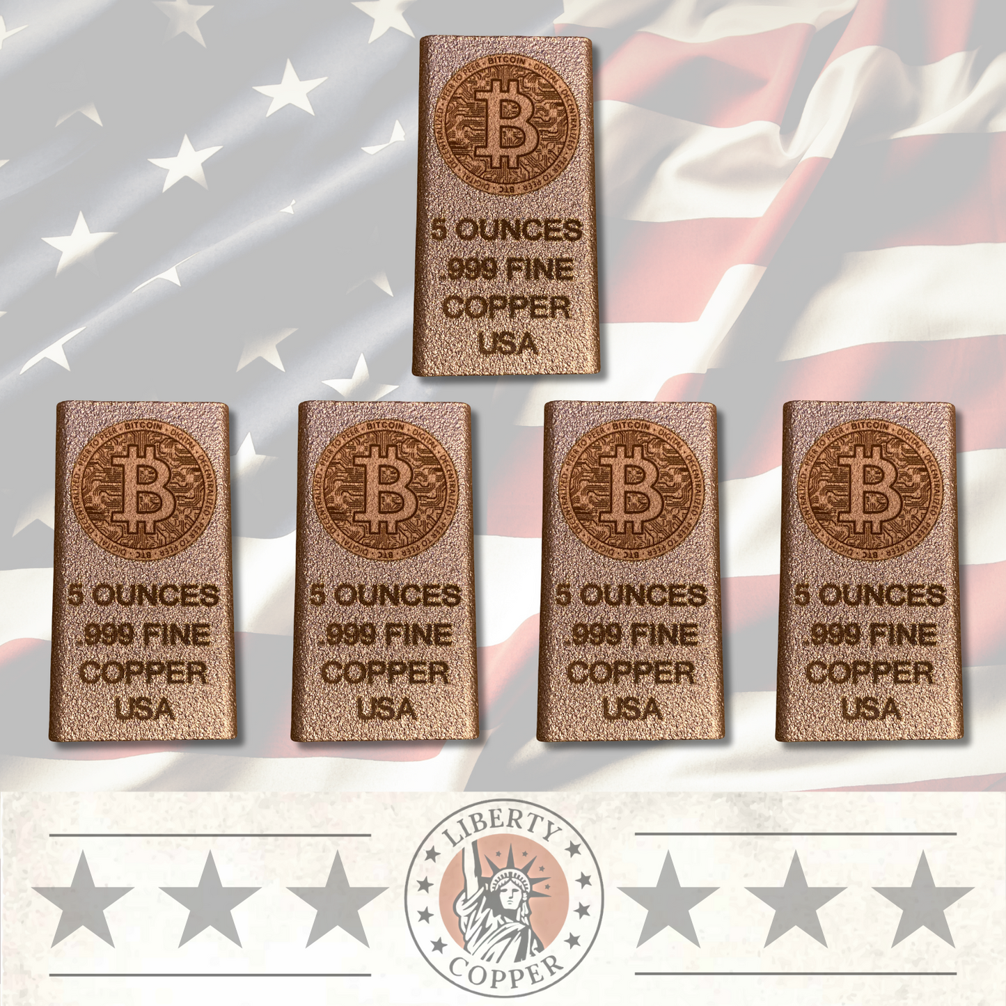 Bitcoin 5 oz .999 Fine Copper Bullion Bar