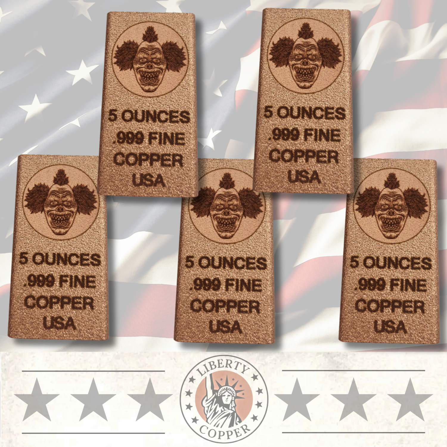 5 oz .999 Fine Copper Bullion - Crazy Clown