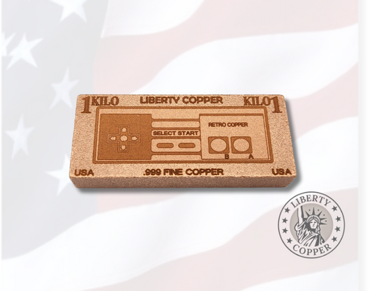 Retro Copper Game Controller one pound copper bar by Liberty Copper