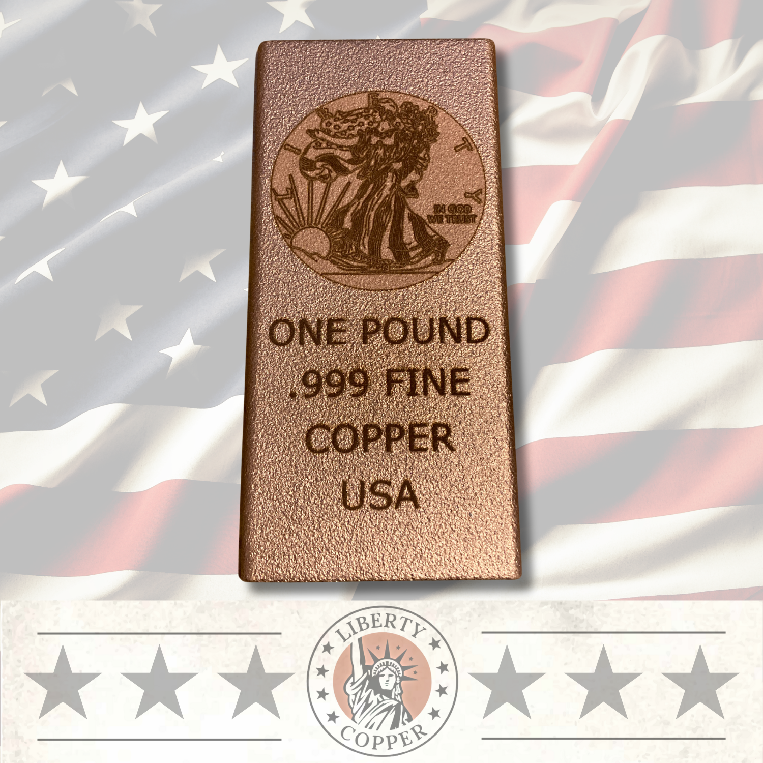 Walking Liberty 1 pound copper bar by Liberty Copper