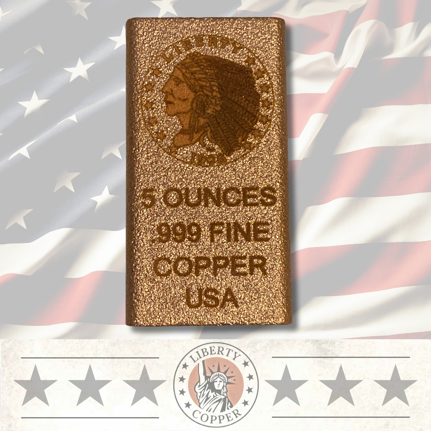 1908 Incuse 5 oz .999 Fine Copper Bullion Bar