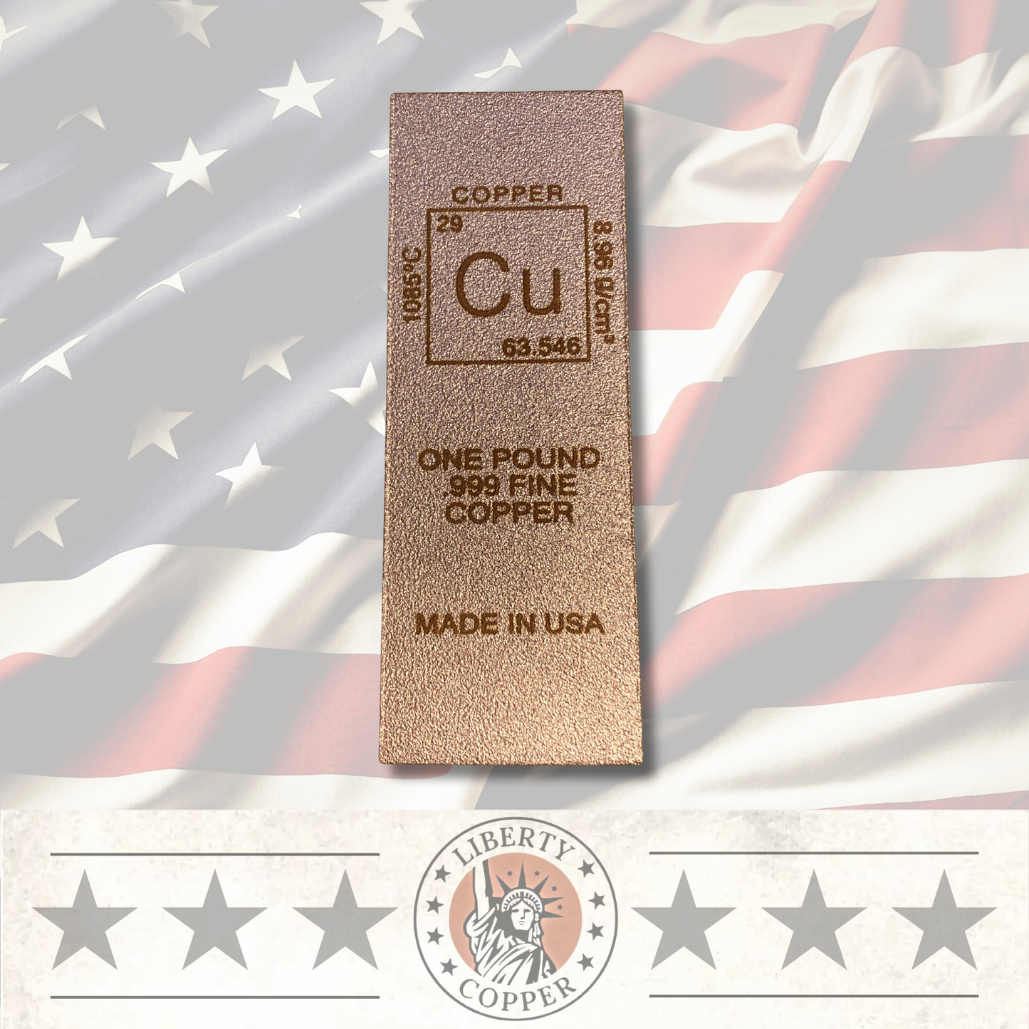 Cu Element 1 pound Copper Bullion Bar by Liberty Copper