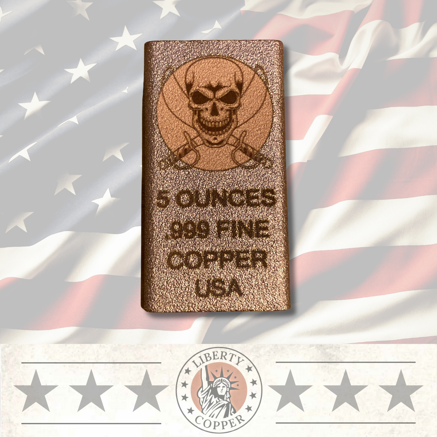 Skull and Swords 5 oz .999 Fine Copper Bullion Bar