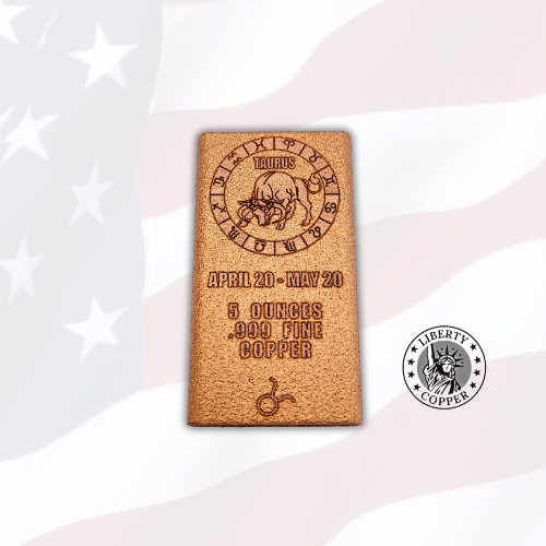 Taurus - 5 oz Copper Bar .999 Fine Copper Bullion by Liberty Copper