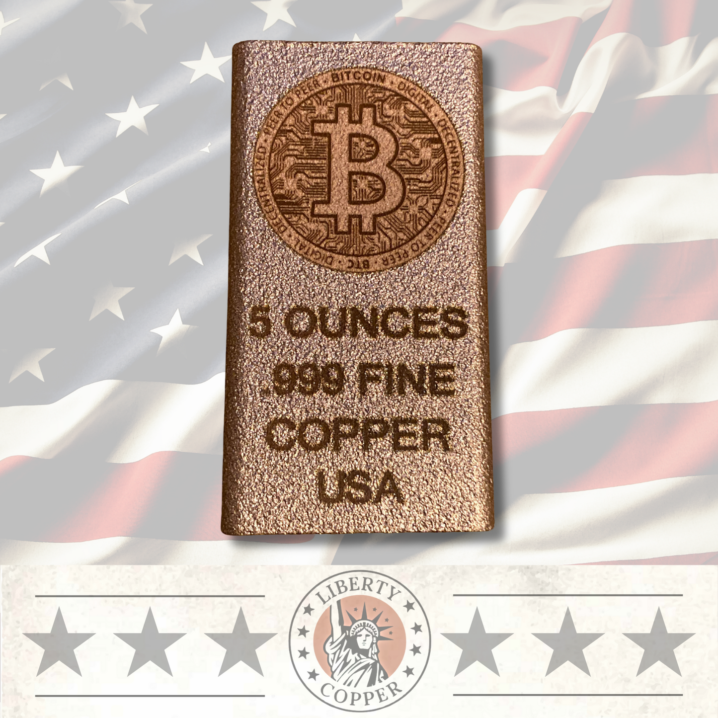 Bitcoin 5 oz .999 Fine Copper Bullion Bar