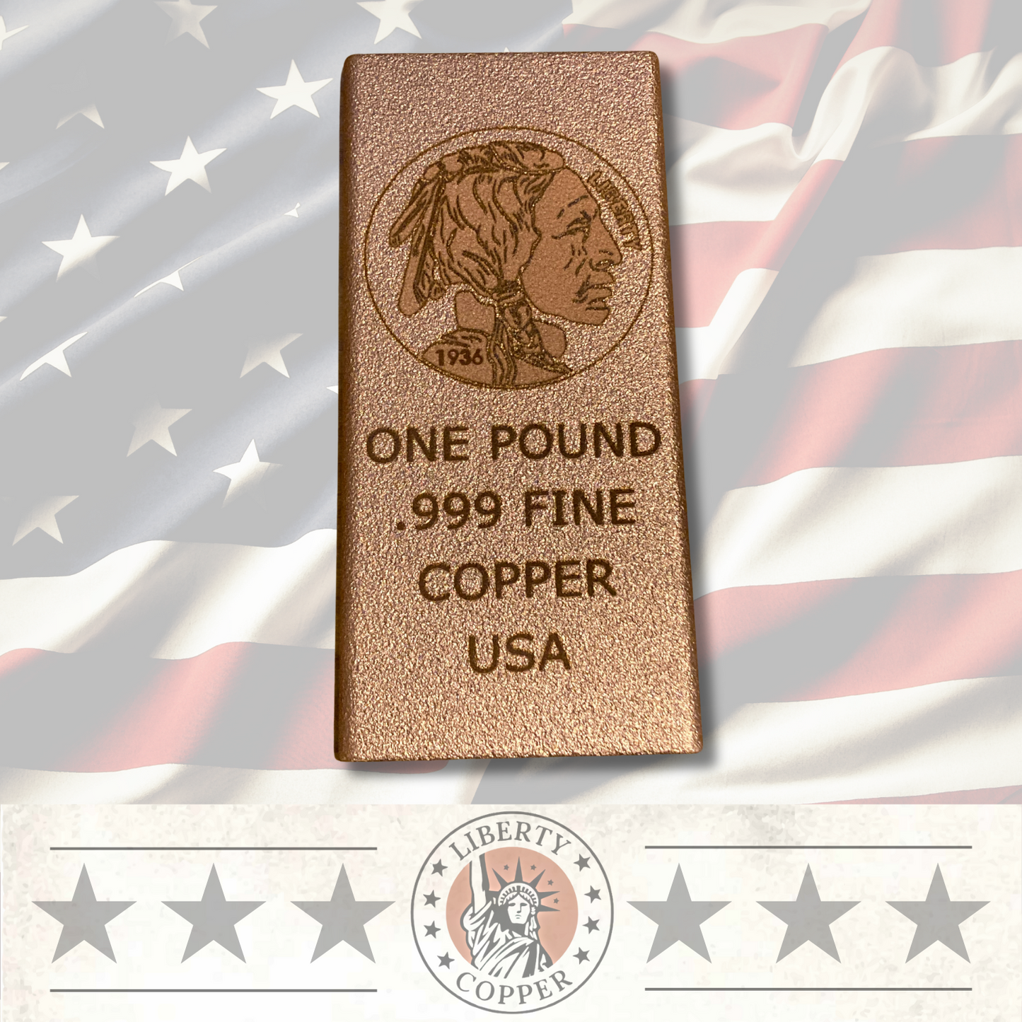 Buffalo Nickel one pound copper bar by Liberty Copper