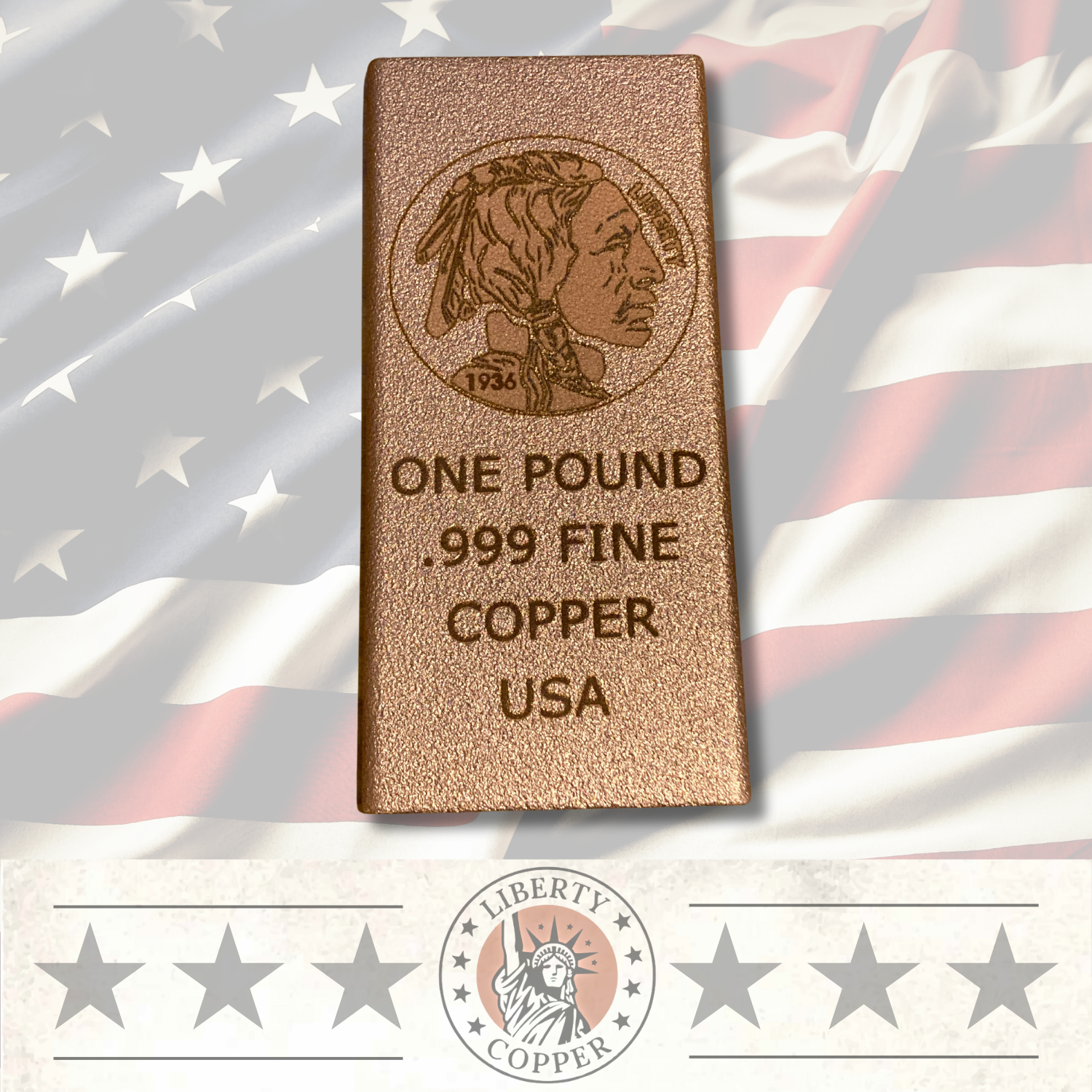 Buffalo Nickel one pound copper bar by Liberty Copper