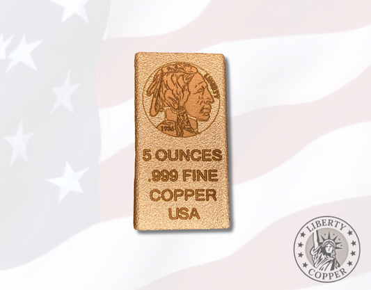 Buffalo Nickel Design - 5 Oz Copper Bar