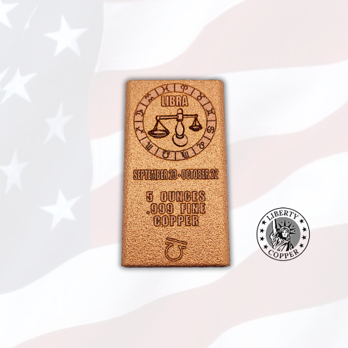 Libra - 5 oz Copper Bar .999 Fine Copper Bullion by Liberty Copper