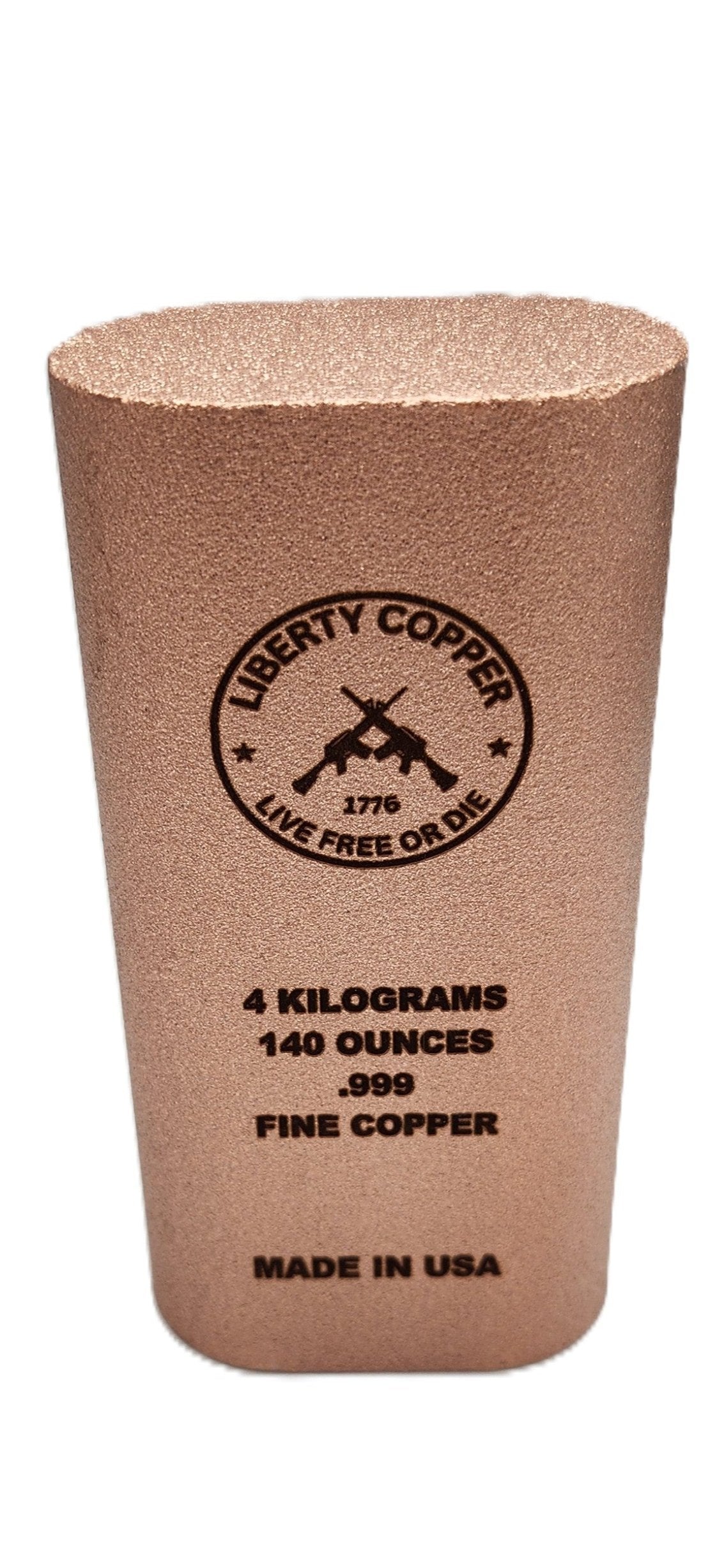 Live Free or Die, 2nd Amendment .999 Fine copper bullion. 4 kilos, 140 oz