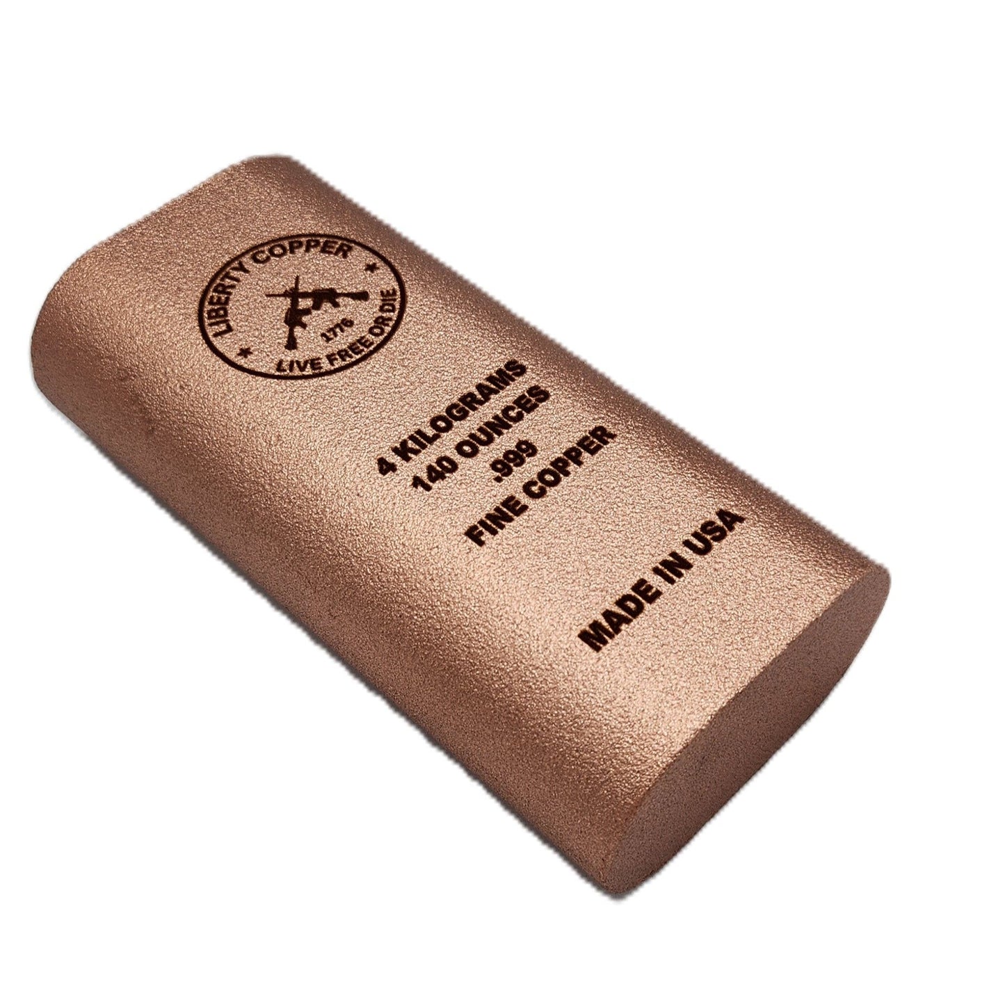 Live Free or Die, 2nd Amendment .999 Fine copper bullion. 4 kilos, 140 oz