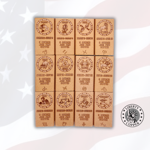 5 oz Copper Bar - Zodiac Set of 12 - .999 Fine Copper Bullion by Liberty Copper